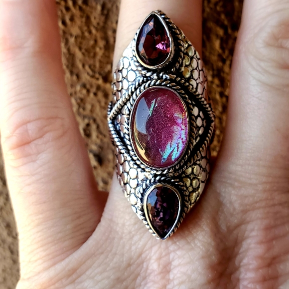 New Triplet Opal & Amethyst 925 Silver Statement Ring. - Picture 4 of 16